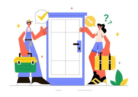 Locksmith Vector Illustration Featuring a Repairman for Home Maintenance, R.. Stock Illustration
