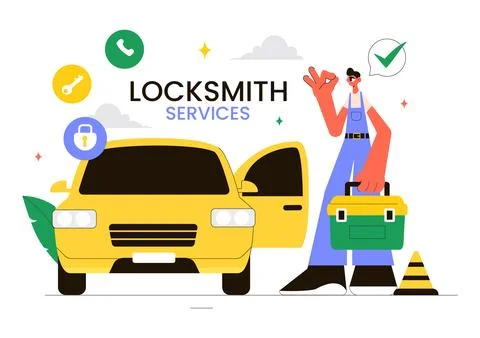 Locksmith Vector Illustration Featuring a Repairman for Home Maintenance, R.. Stock Illustration