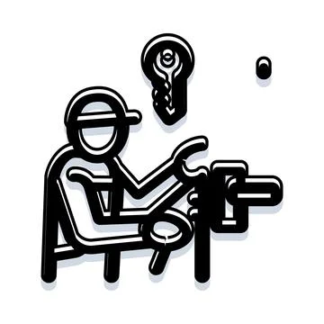 Locksmith worker fixing key and security lock icon Stock Illustration
