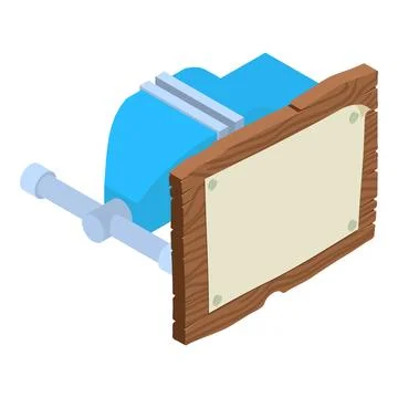 Locksmith workshop icon isometric vector. Metallic bench vise and wooden boar Stock Illustration