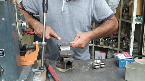 Locksmith In Workshop Makes New Key In Tehran Stock Footage 247309918