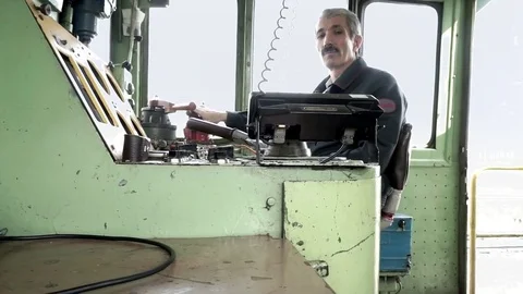 Locomotive engineer at work Stock Footage 76953302