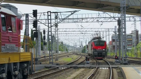 A locomotive is going on the rails Stock Footage 101578069