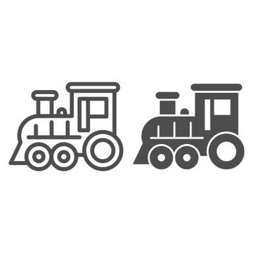 Locomotive line and solid icon, Amusement park concept, train sign on white Ilustración de archivo