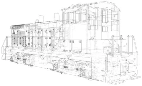Locomotive machine technical wire-frame. EPS10 format. Vector created of 3d 스톡 일러스트