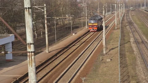 Locomotive on rails Stock Footage 48646340