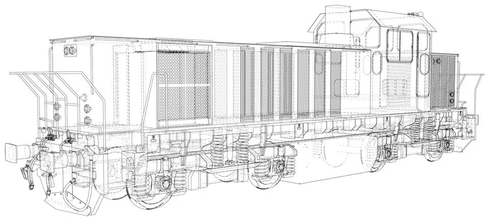 Locomotive technical wire-frame. Vector rendering of 3d イラスト素材