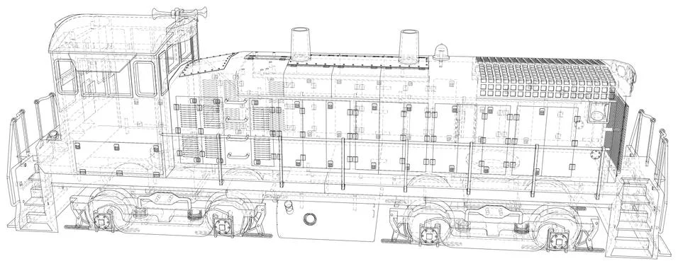 Locomotive technical wire-frame. Vector rendering of 3d Illustrazione stock