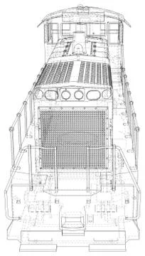 Locomotive technical wire-frame. Vector rendering of 3d Illustrazione stock