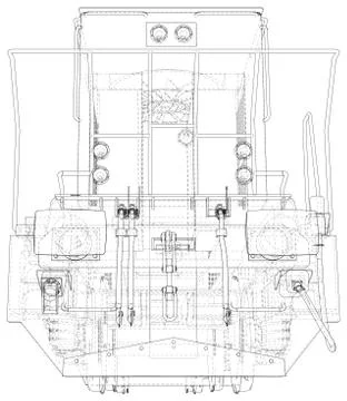 Locomotive technical wire-frame. Vector rendering of 3d Stock-Illustration