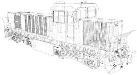 Locomotive technical wire-frame. Vector rendering of 3d Illustrazione stock
