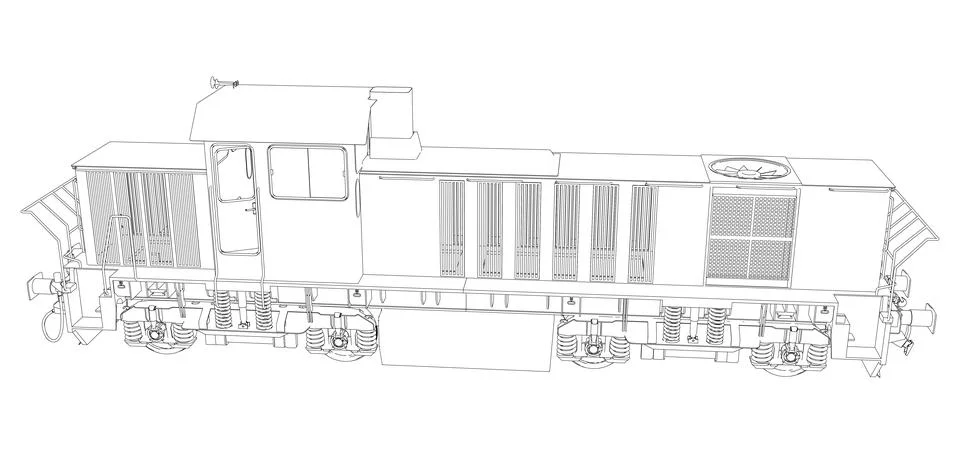 Locomotive technical wire-frame. Vector rendering of 3d Illustrazione stock