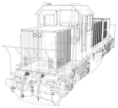 Locomotive, Train. EPS10 format. Wire-frame Vector created of 3d Illustrazione stock