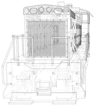 Locomotive, Train. EPS10 format. Wire-frame Vector created of 3d Illustrazione stock