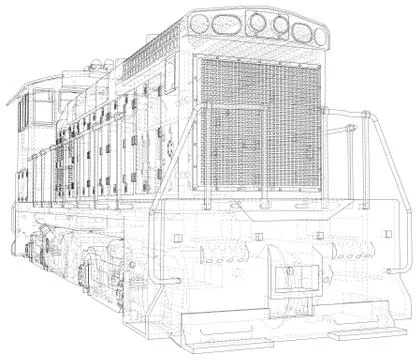 Locomotive wire-frame. Vector illustration. Tracing illustration of 3d Illustrazione stock