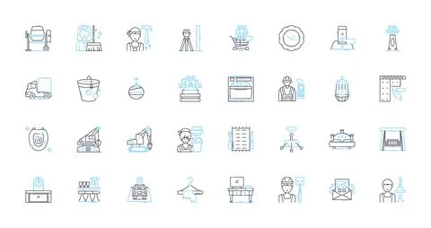 Lodging benefits linear icons set. Comfort, Convenience, Luxury, Relaxation Stock Illustration