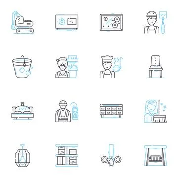 Lodging benefits linear icons set. Comfort, Convenience, Luxury, Relaxation Stock Illustration