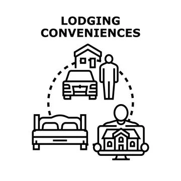 Lodging conveniences concept presenting accommodation services Stock Illustration