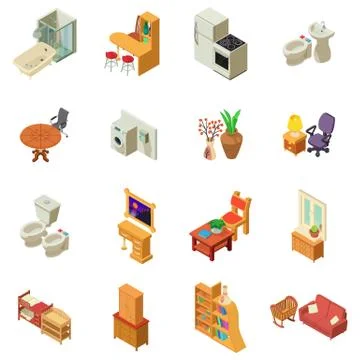 Lodging icons set, isometric style Stock Illustration