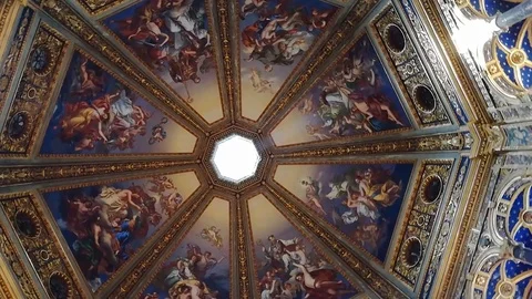 Lodi. Bottom view on the internal side dome of the Incoronata Church Stock Footage 94421936