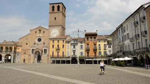 Lodi, pan view on the main square in the town of Lodi, Lombardy, Milan, Italy Stock Footage 93585396