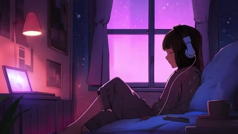 Lofi animation Seamless loop Girl list Stock Video Pond5