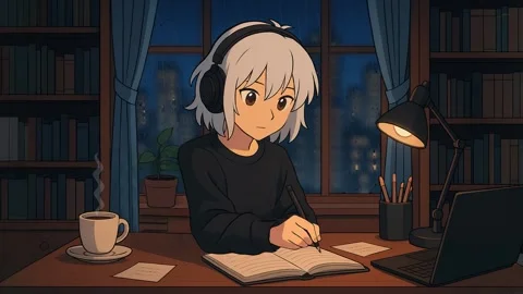 Lofi Girl Study Animation Loop Stock Footage 315039742