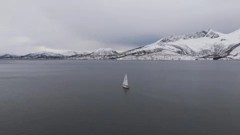 Lofoten Norway Drone 4k Winter Sailing Stock Footage 268731153
