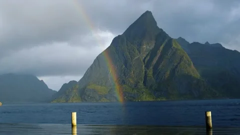 Lofoten rainbow shower Stock Footage 252680040