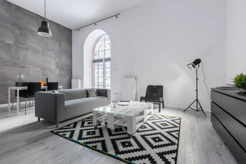 Loft apartment in gray Stock Photos