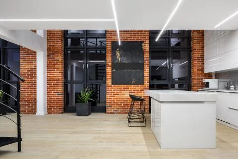 Loft apartment with led ceiling light Stock Photos