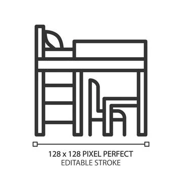 Loft bed pixel perfect linear icon Stock Illustration