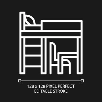 Loft bed pixel perfect white linear icon for dark theme Stock Illustration