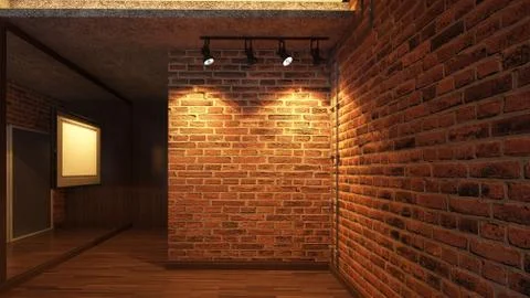 Loft Empty Room, 3d render interior design, mock up illustration Illustrazione stock