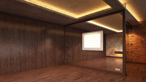 Loft Empty Room, 3d render interior design, mock up illustration Stock Illustration