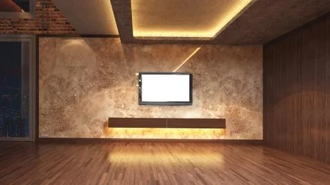 Loft Empty Room, 3d render interior design, mock up illustration Stockillustratie