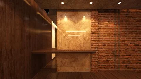 Loft Empty Room, 3d render interior design, mock up illustration Stock Illustration