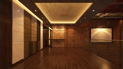 Loft Empty Room, 3d render interior design, mock up illustration Stock Illustration