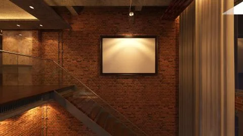 Loft Empty Room, 3d render interior design, mock up illustration Illustrazione stock