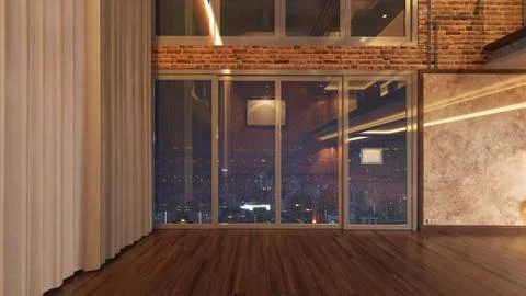 Loft Empty Room, 3d render interior design, mock up illustration Stock Illustration