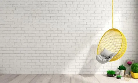 Loft interior and hanging white chair cocoon Stock Illustration