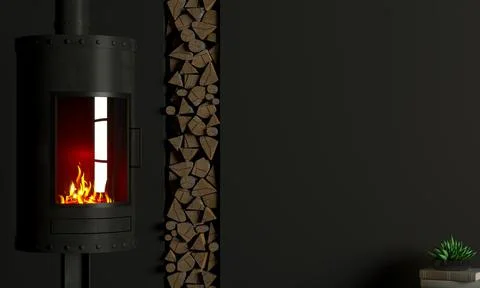 Loft interior background fireplace on old wall Stock Illustration