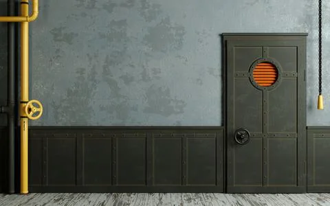 Loft interior background old wall and metal door Stock Illustration