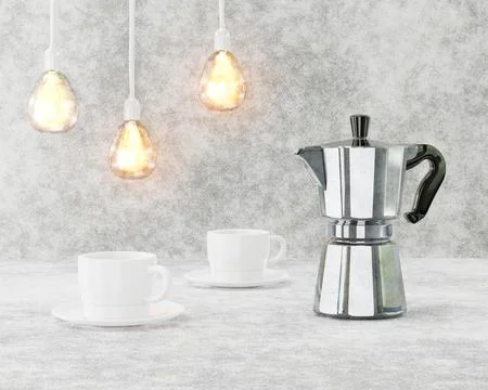 Loft interior. Conceptual cafe with a concrete wall and vintage lamps. Old .. Stock Photos