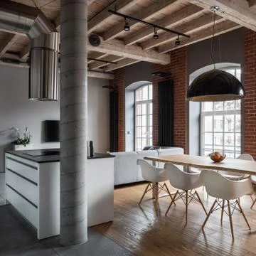 Loft interior with open kitchen Foto stock