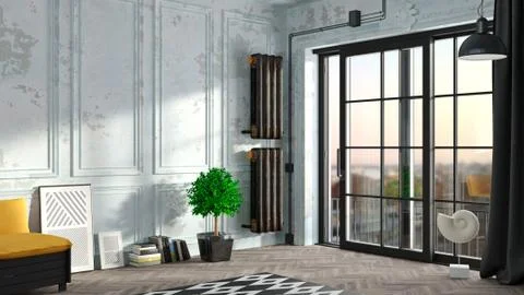 Loft interior with sliding doors Stock Illustration