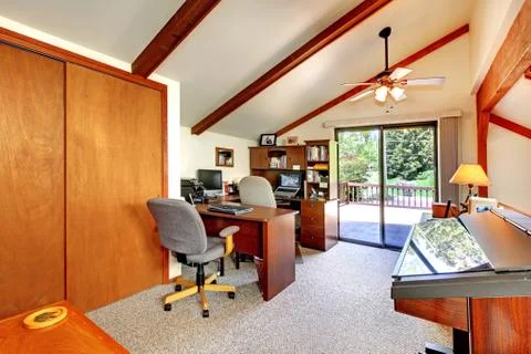 Loft office room with walkout deck Stock Photos