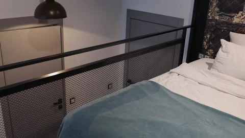 Loft-style bunk bed in a modern industrial interior Video stock 313656502