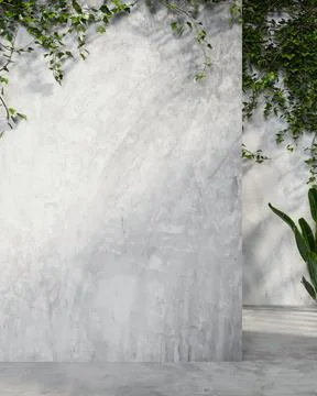 Loft style grey and white cement concrete wall with creeping plants and gre.. Ilustración de archivo