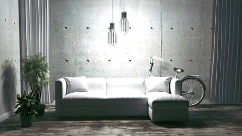 Loft Style Interior Design. 3D Rendering Stock Illustration